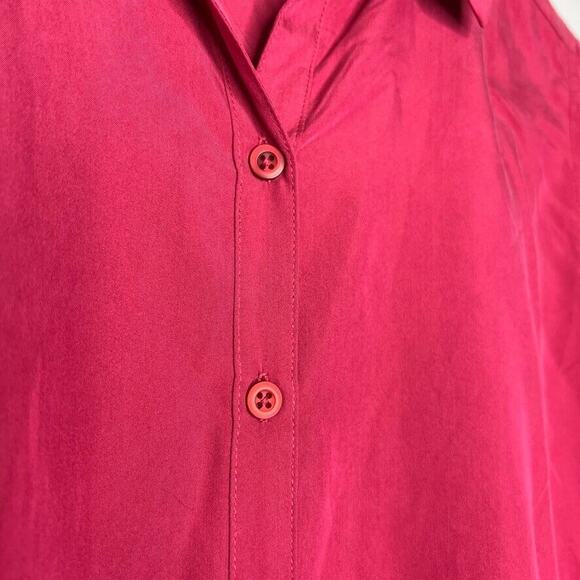 Susan Graver Rose Red Button Back Lacing Long Sleeve Shirt Size M Petite Women - Picture 3 of 11